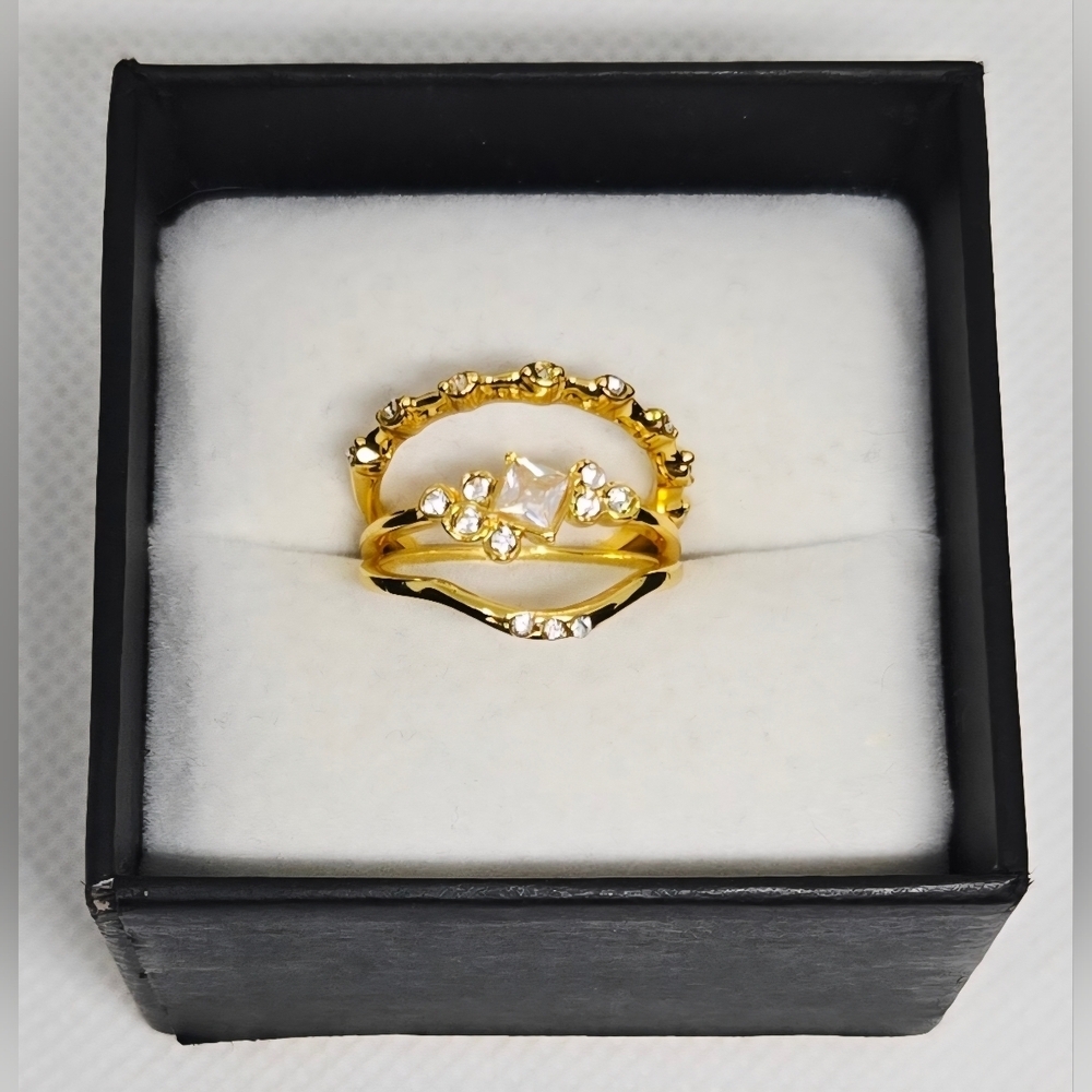 Gold Tone CZ Stacking Ring Set 3 Bands Size 5 or 6 NEW